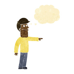 cartoon man pointing with thought bubble