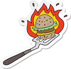sticker of a cartoon burger on spatula