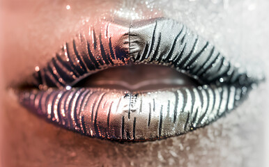 Close-up / Makro Shot Lips - Pattern - Lipstick / Lippen Lippenstift / Silver Lipstick