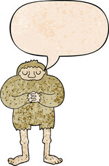 cartoon bigfoot and speech bubble in retro texture style