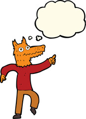 cartoon fox man with thought bubble