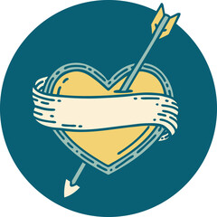 tattoo style icon of an arrow heart and banner