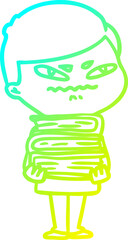 cold gradient line drawing cartoon angry man