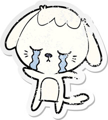 distressed sticker of a cartoon crying dog