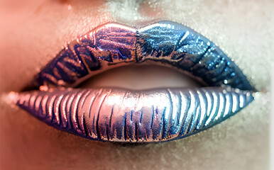 Close-up / Makro Shot Lips - Pattern - Lipstick / Lippen Lippenstift / Metallic Purple Blue Silver Lipstick