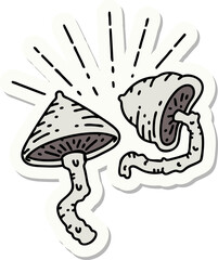 sticker of tattoo style mushrooms