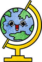 retro grunge texture cartoon globe of the world