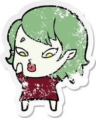 distressed sticker of a cute cartoon vampire girl