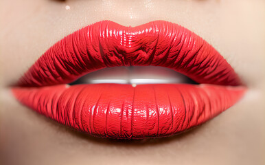 Obraz premium Close-up / Makro Shot Lips - Pattern - Lipstick / Lippen Lippenstift / Red Lipstick 