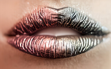 Close-up / Makro Shot Lips - Pattern - Lipstick / Lippen Lippenstift / Pink Metallic Silver Lipstick