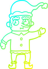 cold gradient line drawing cartoon christmas elf