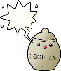 cute cartoon cookie jar and speech bubble in smooth gradient style