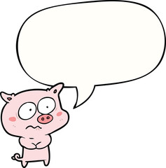 cartoon nervous pig and speech bubble