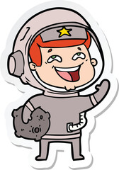 sticker of a cartoon laughing astronaut