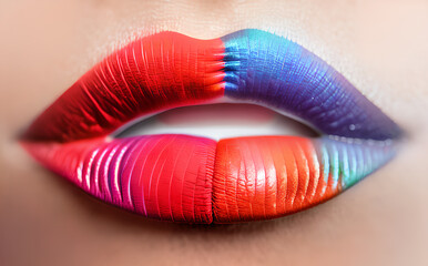 Close-up / Makro Shot Lips - Pattern - Lipstick / Lippen Lippenstift / Rainbow Lipstick