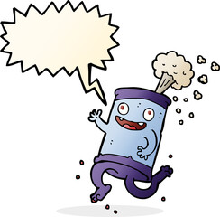 cartoon crazy soda can with speech bubble