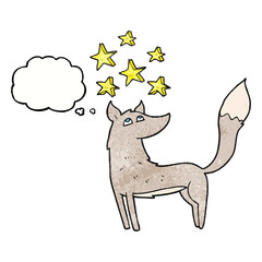 thought bubble textured cartoon wolf with stars