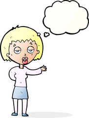 cartoon bored woman with thought bubble