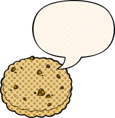 cartoon biscuit and speech bubble in comic book style
