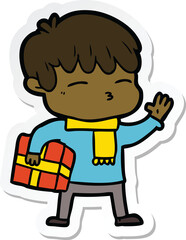 sticker of a cartoon curious boy