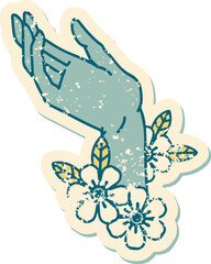distressed sticker tattoo style icon of a hand