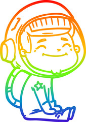 rainbow gradient line drawing happy cartoon astronaut