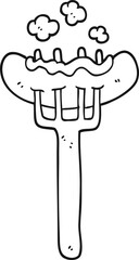 black and white cartoon sausage on fork
