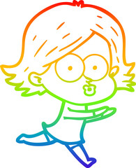 rainbow gradient line drawing cartoon girl pouting