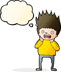 Obraz premium cartoon man panicking with thought bubble