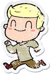 distressed sticker of a cartoon friendly man
