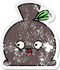 distressed sticker of a cute cartoon sack