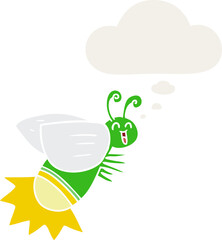 cartoon glow bug and thought bubble in retro style