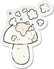 retro distressed sticker of a cartoon mushroom