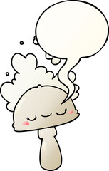 cartoon mushroom and spoor cloud and speech bubble in smooth gradient style