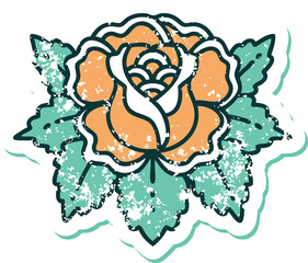distressed sticker tattoo style icon of a rose
