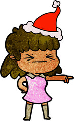 textured cartoon of a woman wearing santa hat