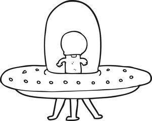 black and white cartoon flying saucer