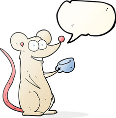 speech bubble cartoon mouse with cup of tea