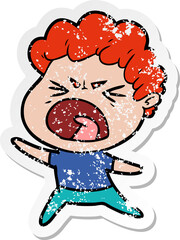 distressed sticker of a cartoon furious man