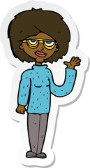 sticker of a cartoon woman waving