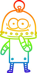 rainbow gradient line drawing happy carton robot with light bulb
