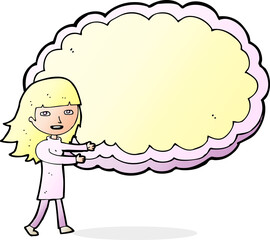 cartoon girl with cloud text space