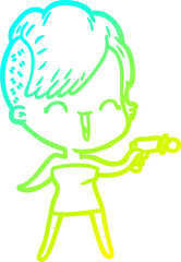 cold gradient line drawing cartoon happy hipster girl
