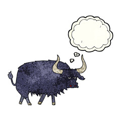 cartoon annoyed hairy ox with thought bubble