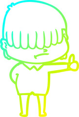 cold gradient line drawing cartoon boy with untidy hair