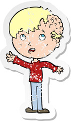 Obraz premium retro distressed sticker of a cartoon boy with growth on head