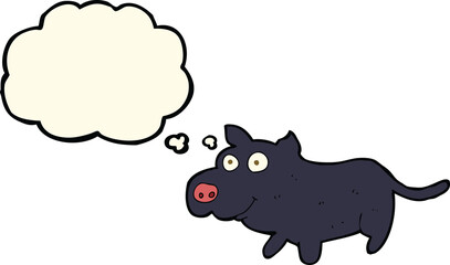 cartoon happy little dog with thought bubble