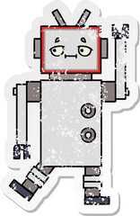 distressed sticker of a cute cartoon robot