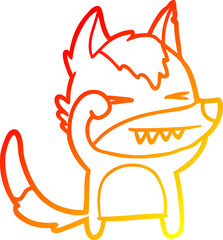 warm gradient line drawing tired wolf cartoon