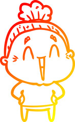warm gradient line drawing cartoon happy old lady